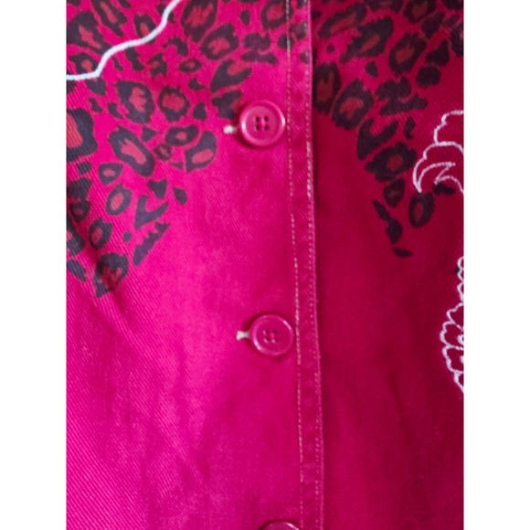 Denim & Co 2X Red Y2K Embroidered Jean Jacket Animal Print Button Boxy Western - Picture 13 of 14
